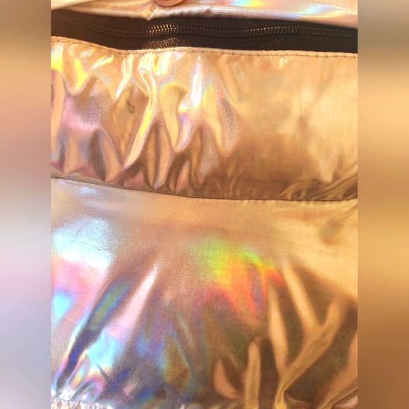 NWT Victoria's Secret Pink Silver Iridescent Puffer Jacket. - Picture 5 of 7